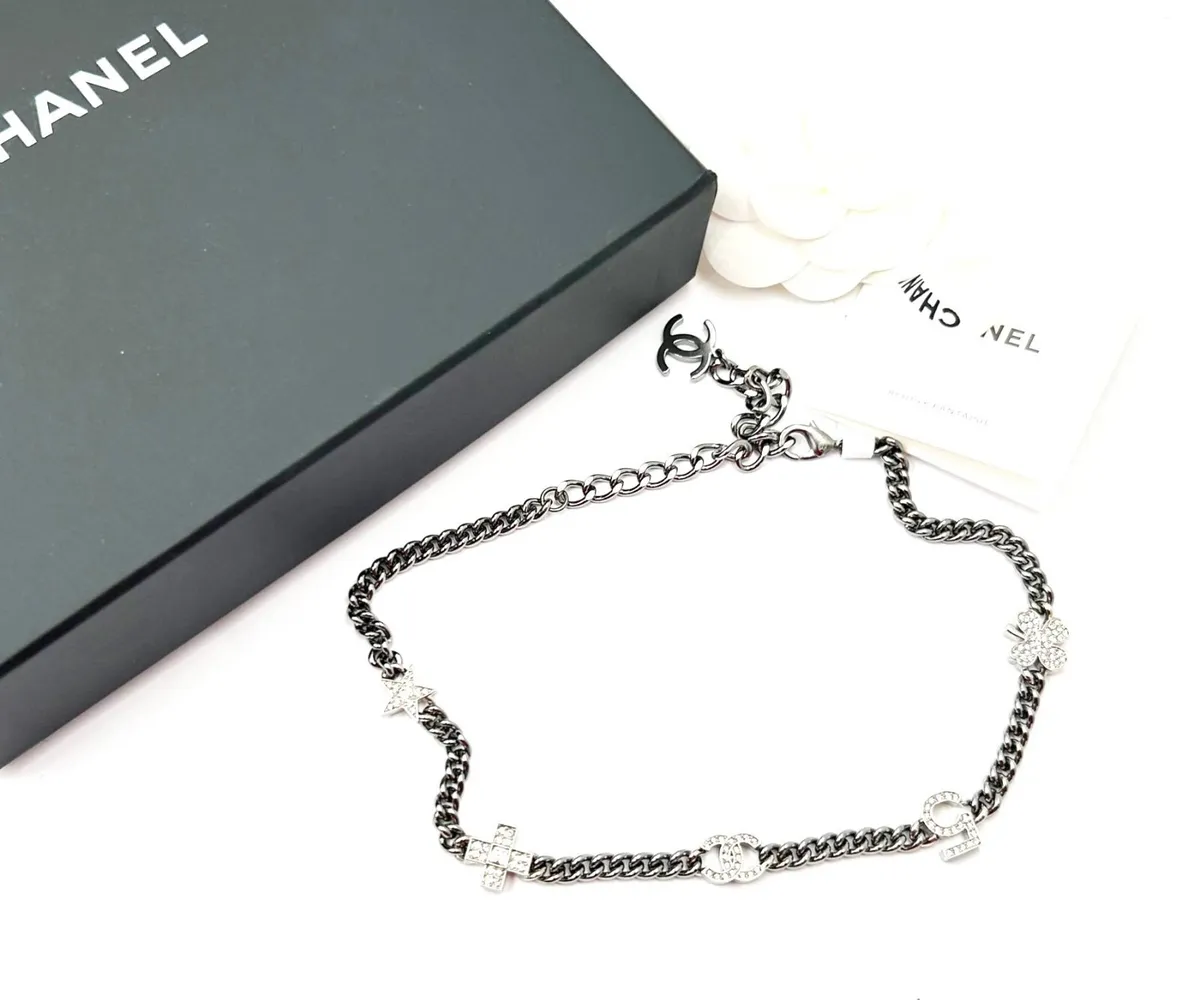 chanel silver choker chain