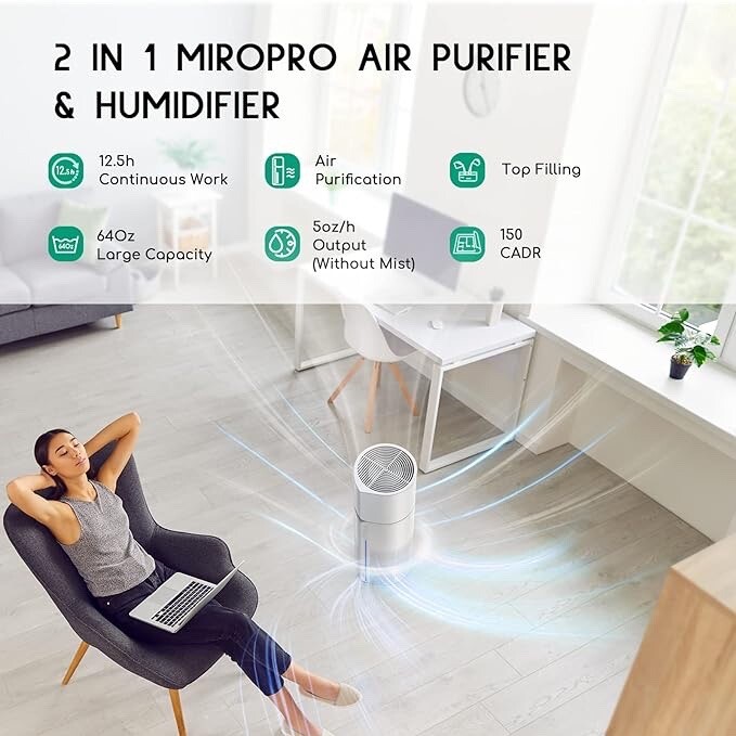 Afloia 2 in 1 HEPA Air Purifier with Humidifier 3 Stage H13 Filters