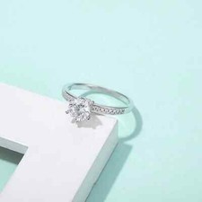 CERTIFIED 1CT Solitaire Moissanite Sterling Silver Engagement Ring