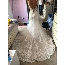 Tulle Mermaid Flare Wedding Dresses Lace Applique Spaghetti strap Chapel Train