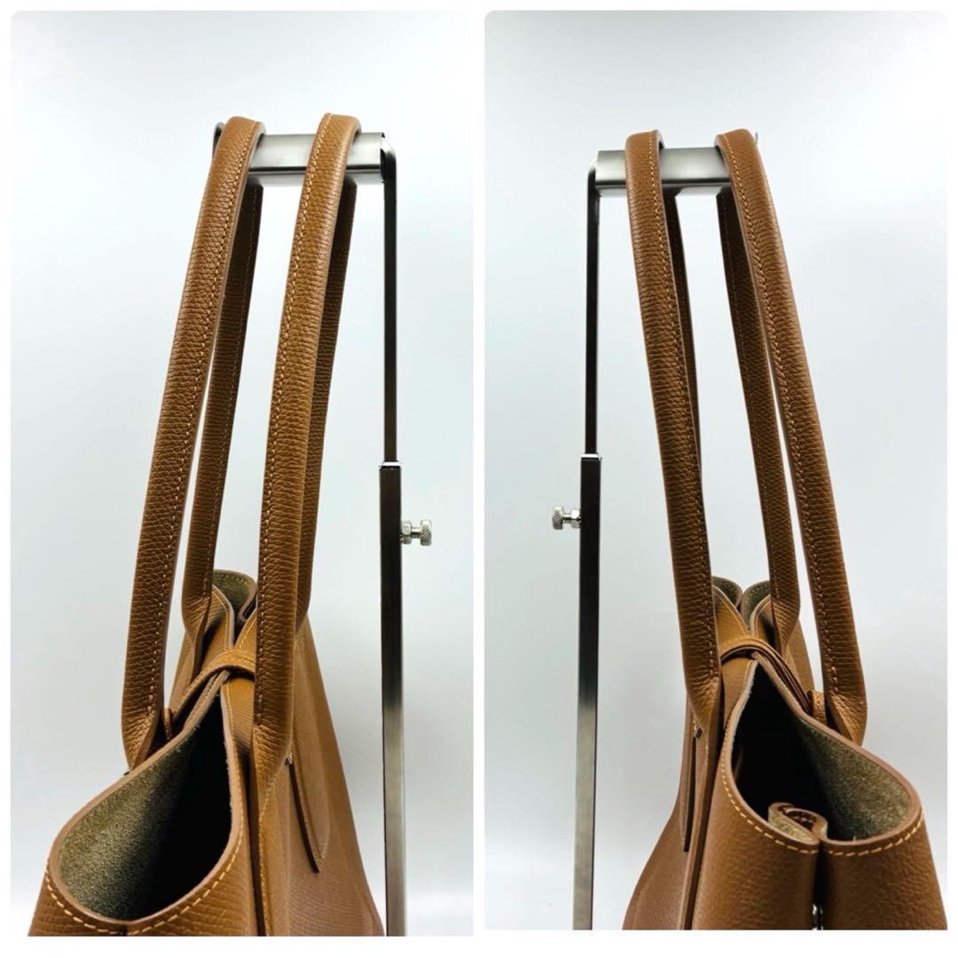 Longchamp Rozo Leather Camel Top Handle Tote A4 Compatible Silver Toggle Auth image 6