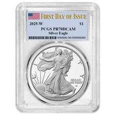 2025-W Proof $1 American Silver Eagle PCGS PR70DCAM FDOI Flag Label