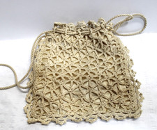 Vintage Hand Crocheted Drawstring Bag 7 1/2" wide x 8" long