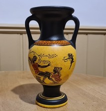 Unique Vintage Greek Amphora Vase Grecian Black Figure Mythology Pottery Urn Pot