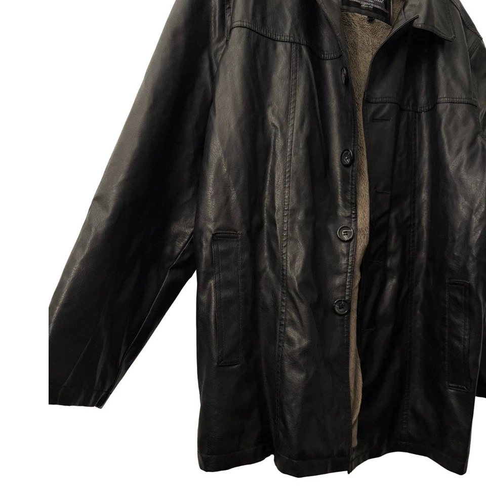 Vintage Brave Soul Men’s Black Leather Jacket, Size XL Fuzzy Lined Coat - Image 4 of 4