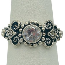 Solid 925 Sterling Silver Filigree Ring w/ CZ Stone Vintage Style Size 7