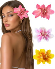 3 Pieces Hawaiian Flower Hair Clips for Women - Artificial Tropical Flower Hair