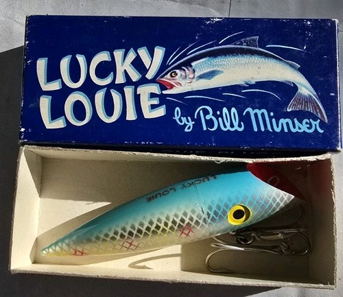 Vintage Lucky Louie BLUE BACK Salmon Plug In Box Hooks Super Nice Condition