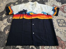 VINTAGE SHORELINE HAWAII POLYESTER HAWAIIAN SHIRT SURFER-SUNSET SCENE Mens L