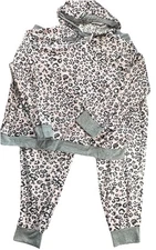 Cuddl Duds Super Soft Pink Leopard 2 Piece Hooded Pajama Set Women's Size XL