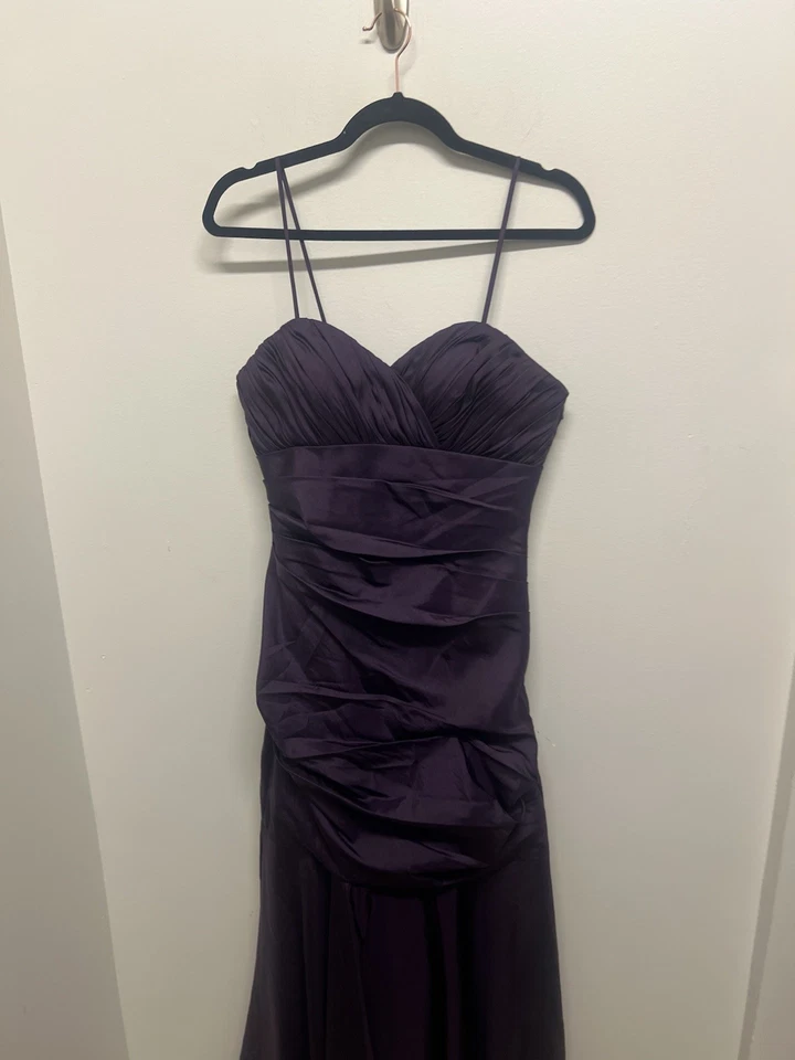 Bill Levkoff Eggplant Plum Maxi Dress Ruched Long Formal Sleeveless Gown Size 6 - Image 4 of 4