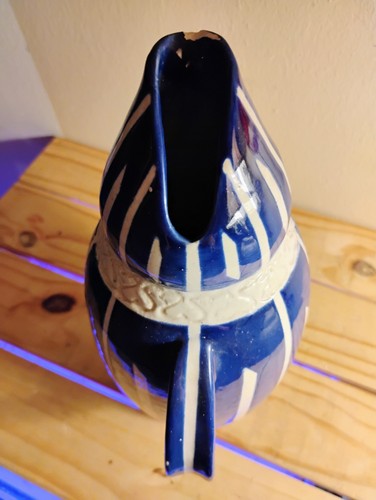 A.J. Pottery Studio Art Unique Vase Pitcher 10" Blue & White Signed OOAK Decor - Picture 12 of 14