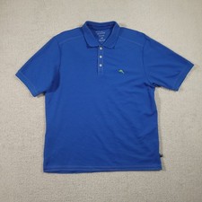 Tommy Bahama Polo Shirt Mens L Blue IslandZone Supima Golf Marlin Logo