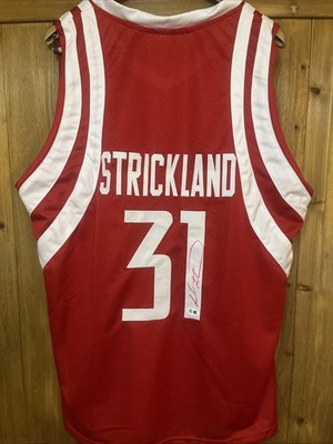 Autographed/Signed Rod Strickland Houston Rockets Custom Red Jersey Leaf COA