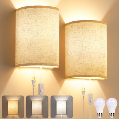 Plug in Wall Sconces Set of Two Wall Lights with On/Off Switch - Stepless Col...