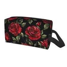 Rose Flower Portable Cosmetic Bag Travel Zipper Pouch Large Makeup Bag Toilet...