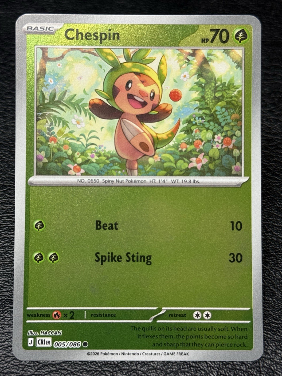 Chespin 005/086 - Reverse Holo - Pokémon TCG: Chaos Rising - English NM