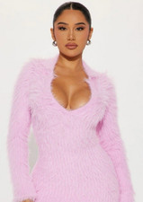 Fashion Nova Glam Date Night Pink Liliana Fuzzy Mini Dress