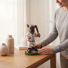 French Canine-Type Baseball Player Figurine Hand-Painted Look Home Decor