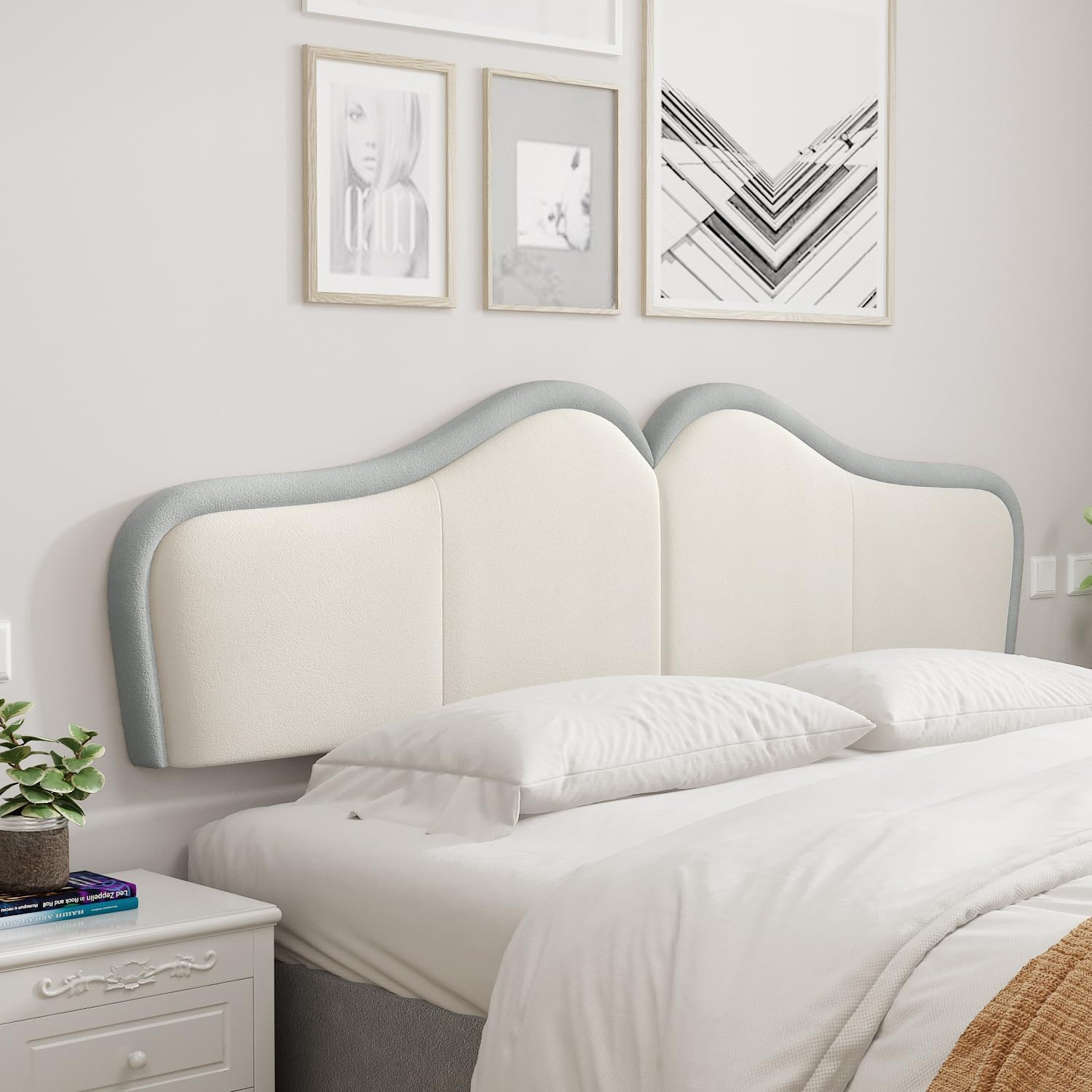 Queen Headboard,Upholstered Headboards Bed Head Board Modern Wave Shaped Velvet 