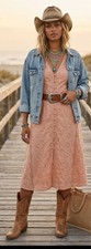 ASOS DESIGN Midi Dress Size 6 Pink Milkmaid Eyelet Peasant Coastal Cowgirl Boho