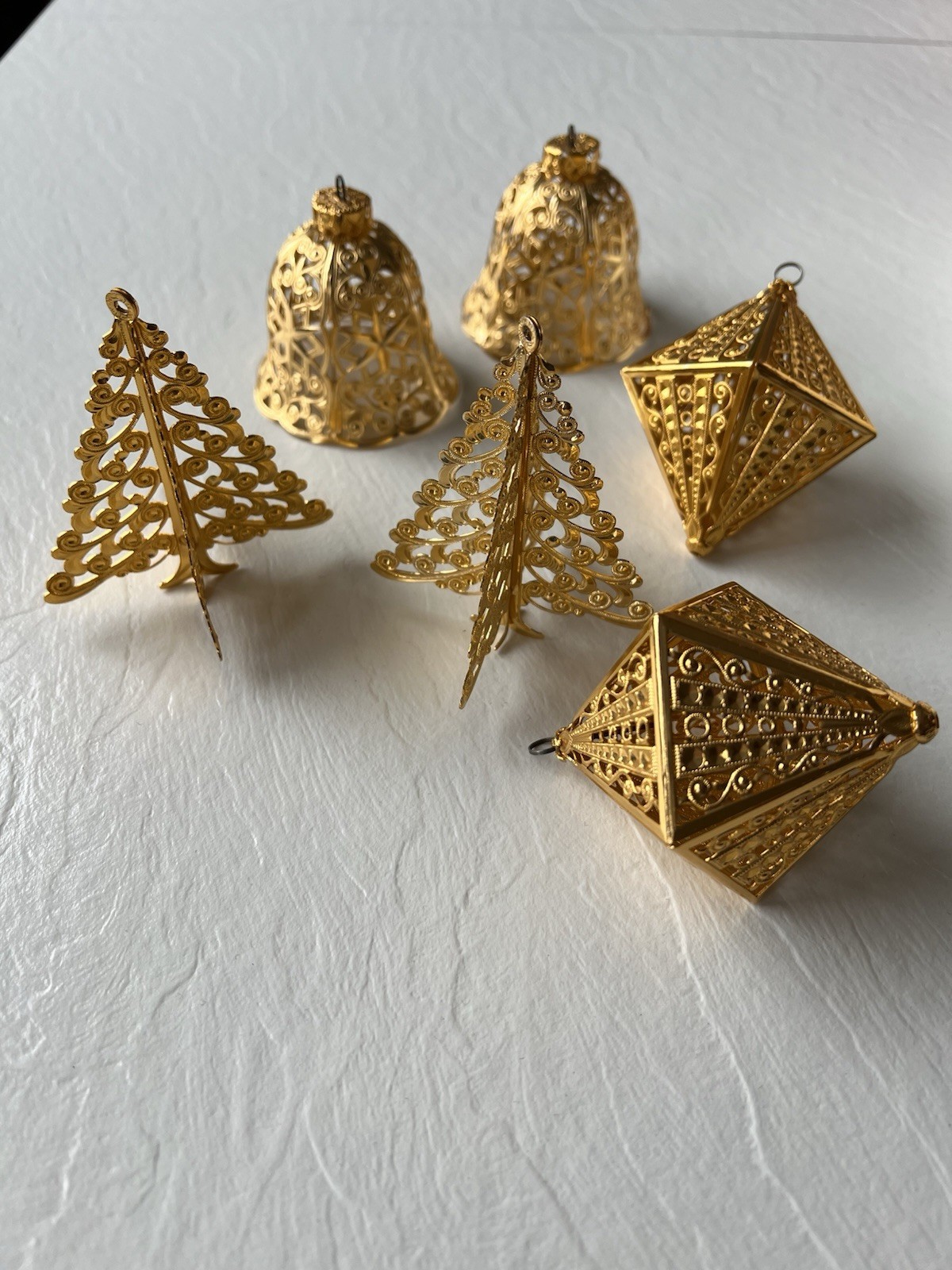 Vintage Eckartina Gold Tone Filigree Christmas Ornament W.Germany Star Tree Bell