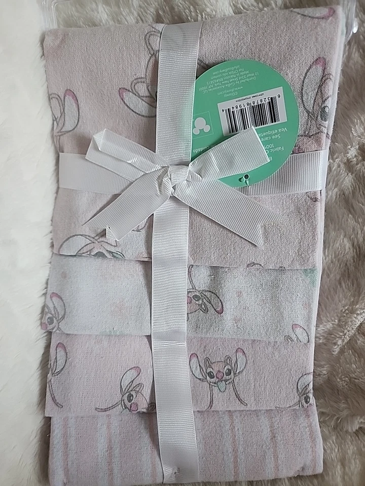 NUEVO Paquete de 4 mantas de recepción de algodón rosa Baby Stitch Disney Foto 2 de 3