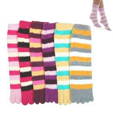 1 Pair Fuzzy Toe Socks Fur Striped Plush Womens Flip Flop Warm 9 11
