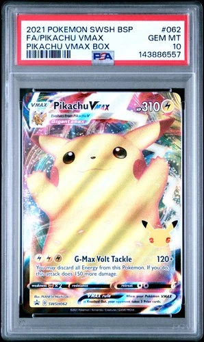 2021 POKEMON SWSH BLACK STAR PROMO PIKACHU VMAX BOX FULL ART/PIKACHU VMAX PSA 10