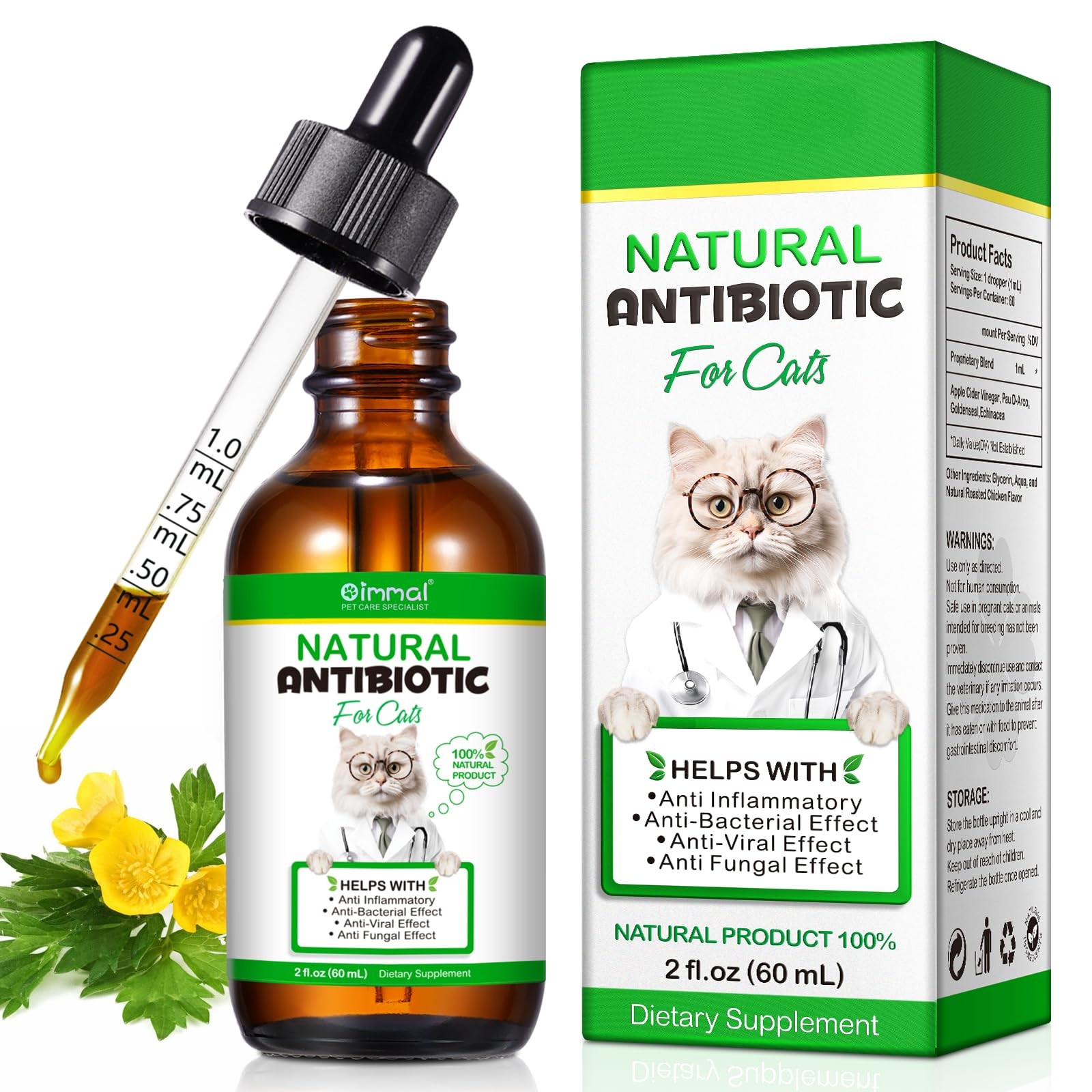 Cat Antibiotics for Infections 60ml Vitamins Cats Supplements 60ml, brown