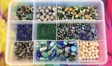 Assorted Beach Glass Beads, Blue, Green, Pearls, Charms Crafting Jewelry Making