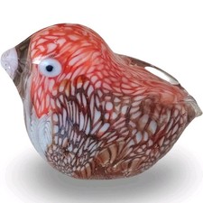 Vintage Murano Style Art Glass Bird Paperweight Figurine Red White Collectible