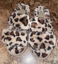 Stars Above Soft Plush Faux Fur Leopard Print Sandals Slippers Size 7