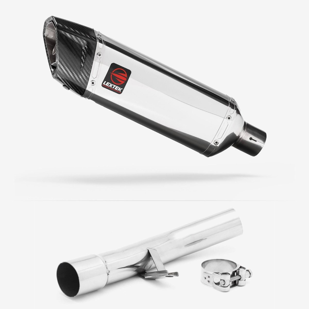 Lextek Stainless Steel SP4 Polished 300mm Exhaust with Link Pipe Silencer Chrome