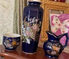 Porcelain Japanese 8” Vase 2” Cup 4” Pitcher With Peacock Cherry Blossoms Japan — photo 6