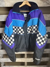 Vintage Sno Rider 3M Insulate Coat Size Large Black Checker Blue Purple USA Made