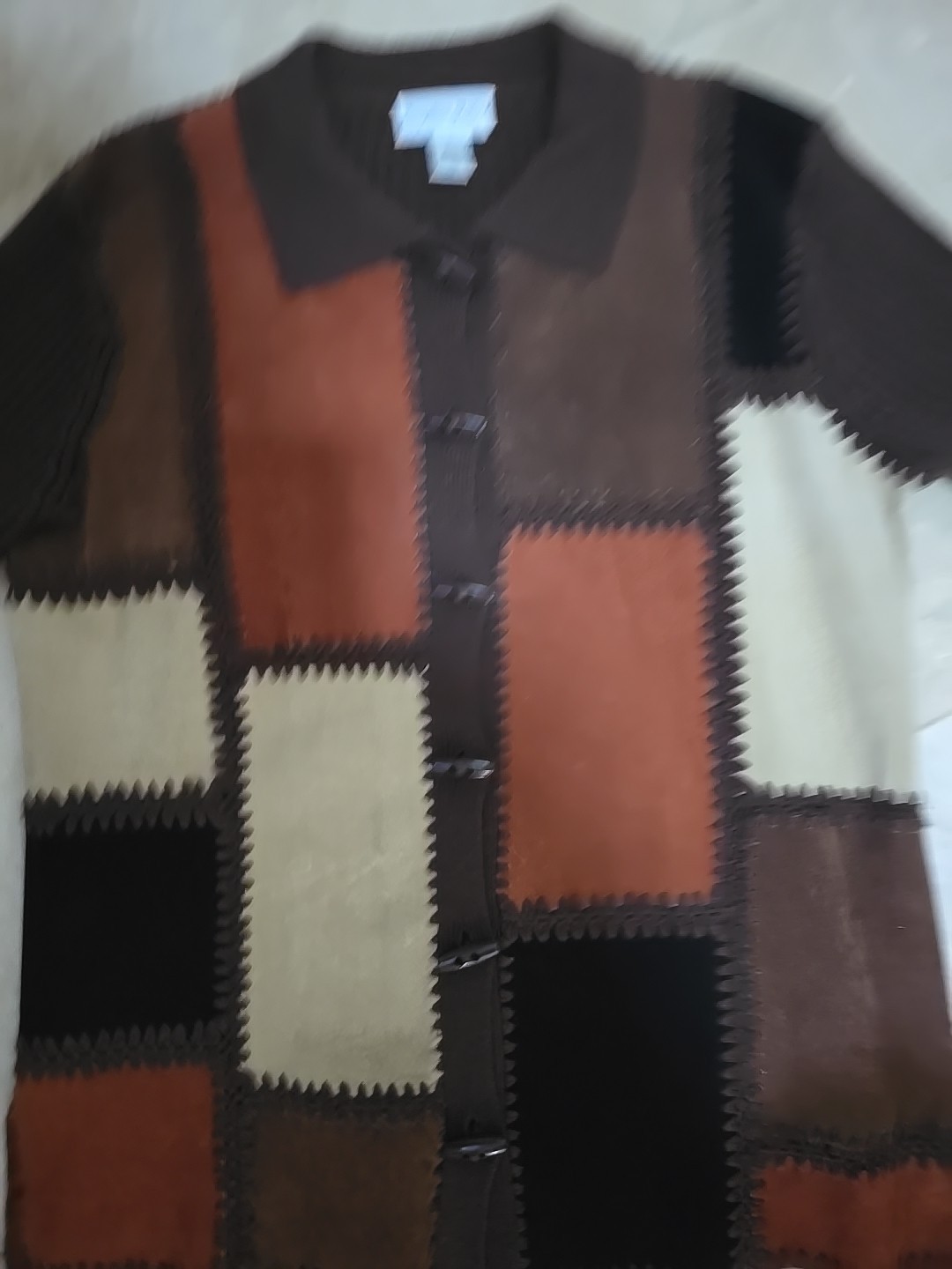 VINTAGE Patchwork Leather Jacket Toggle Buttons R… - image 4