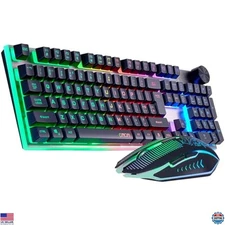 Wireless Gaming Keyboard & Mouse Combo - 2.4G USB, Rechargeable 3000mAh, RGB,