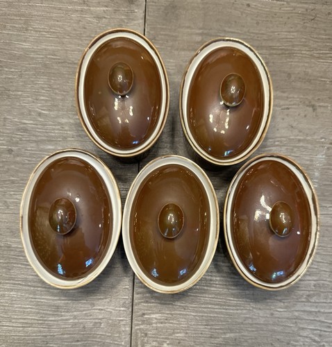 Pillivuyt France Mini Porcelain Covered Casserole 761/762 Ramekin Brown Lot of 5