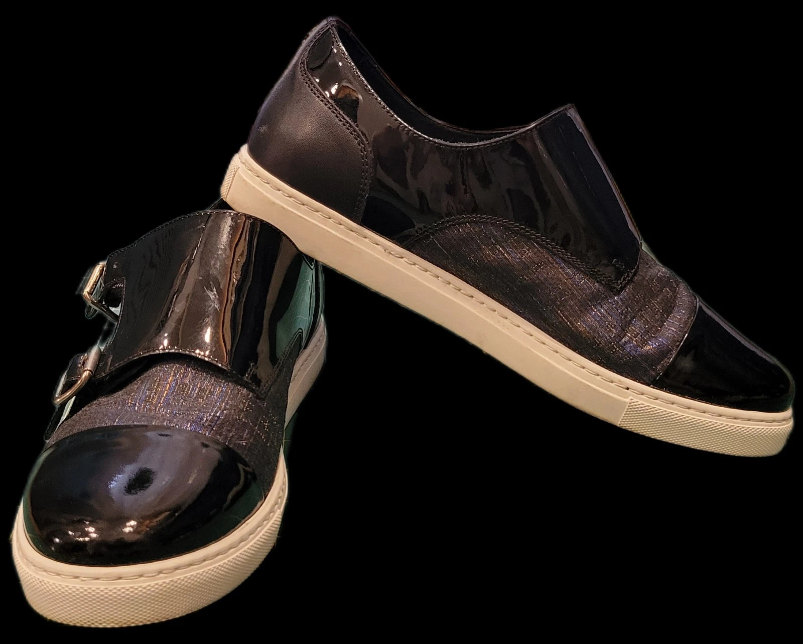 Dsquared2 Uomo Nero Patent Doppio Cinturino Monk Blu Scintillante Tg 8