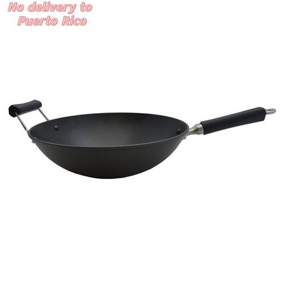 IMUSA 14in Light Cast Iron Preseasoned Wok with Cool Touch Handles new