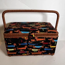 Sewing Box Dachshund Doxie Dog Storage Basket READ
