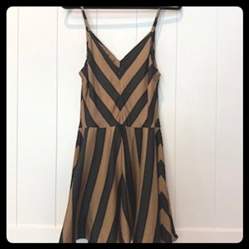 Amanda Uprichard Chevron Silk Blend Dress Black Tan Sleeveless Party Neutral - Image 4 of 4