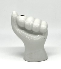 Hand-Shaped Ceramic Pen & Pencil Holder Vase - White Gloss Finish - Desk Organiz