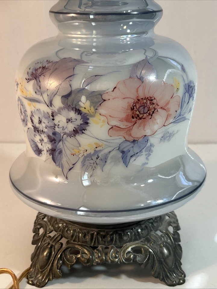 Lámpara Huracán Floral Azul Brillo Azul Rosa De Colección 3 Vías Lo que el viento se llevó 24" Foto 3 de 4