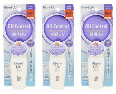3 x Biore UV Perfect Face Milk Sun Block Lotion Fresh SPF 50 PA+++ 30ml.