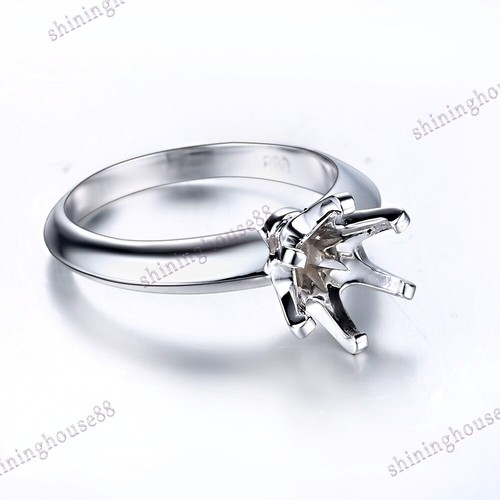 Solid 10k White Gold Round 9mm Semi Mount Six Prongs Ring Setting Fine Jewelry - Picture 5 of 6