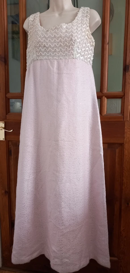 Vtg 60s Sequin Lame Pink A-line Maxi Dress Evening Prom Size 10 12 Hollywood  - Image 4 of 4