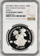 UAE 50 Dirhams 1980 AH1400 Silver NGC PF69 UNICEF Year of The Child