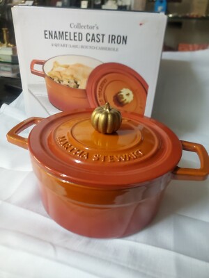 Martha Stewart Collection Enameled Cast Iron Dutch Oven with Pumpkin  Knob